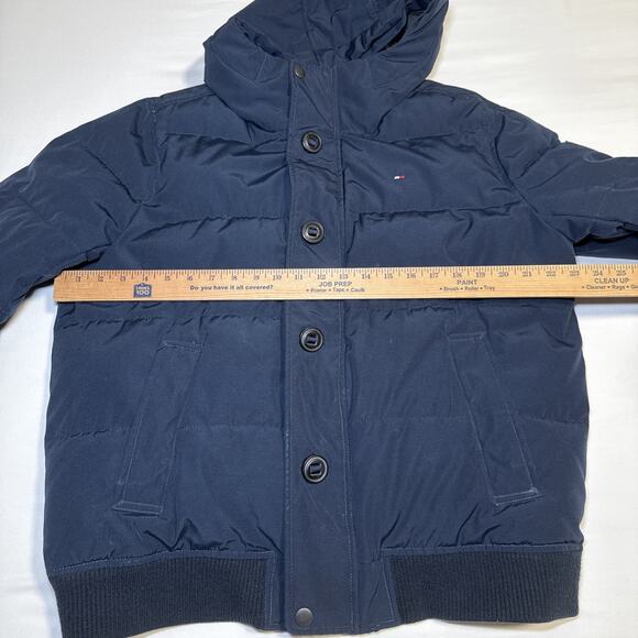 Tommy Hilfiger Mens Large Puffer Jacket Hooded Winter Coat Logo Patch Navy Blue - Picture 10 of 16